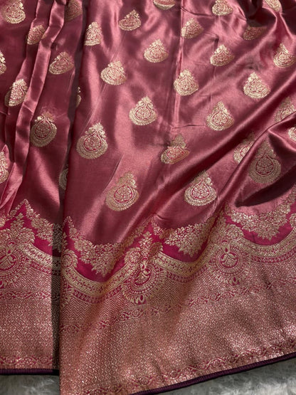 Mauve Copper Pink Scallop Boota Mashru Silk Saree