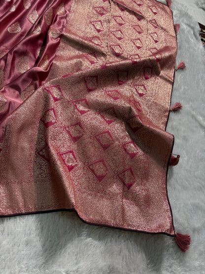 Mauve Copper Pink Scallop Boota Mashru Silk Saree