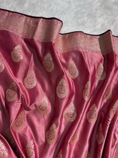 Mauve Copper Pink Scallop Boota Mashru Silk Saree