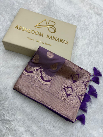 Mauve Purple Scallop Boota Mashru Silk Saree