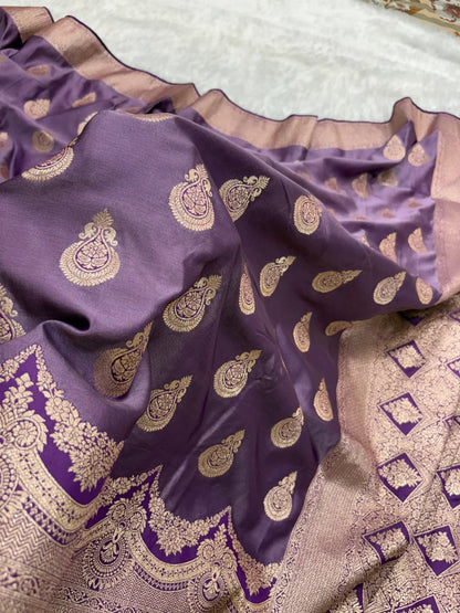 Mauve Purple Scallop Boota Mashru Silk Saree