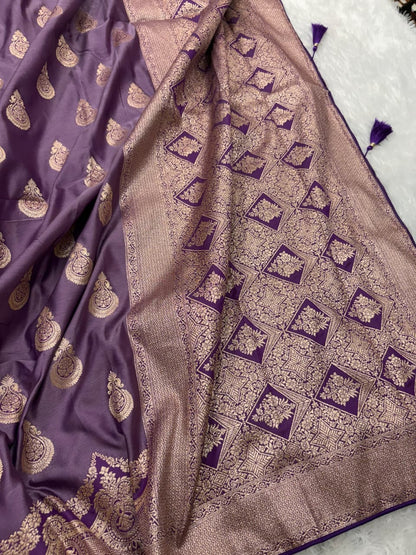 Mauve Purple Scallop Boota Mashru Silk Saree