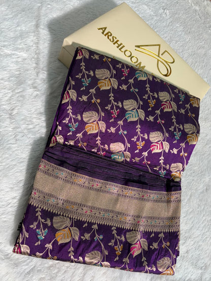 Deep Violet Handwoven Pure Katan Meenakari Banarasi Saree