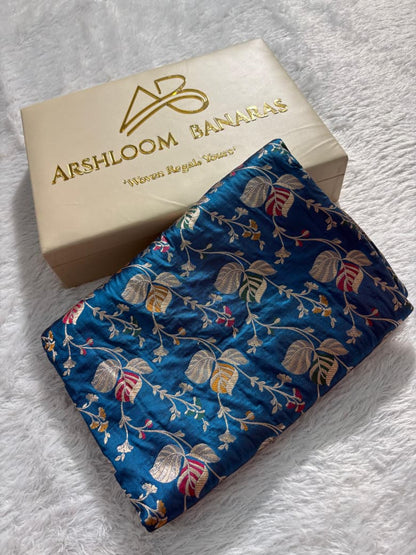 Blue Handwoven Pure Katan Meenakari Banarasi Saree