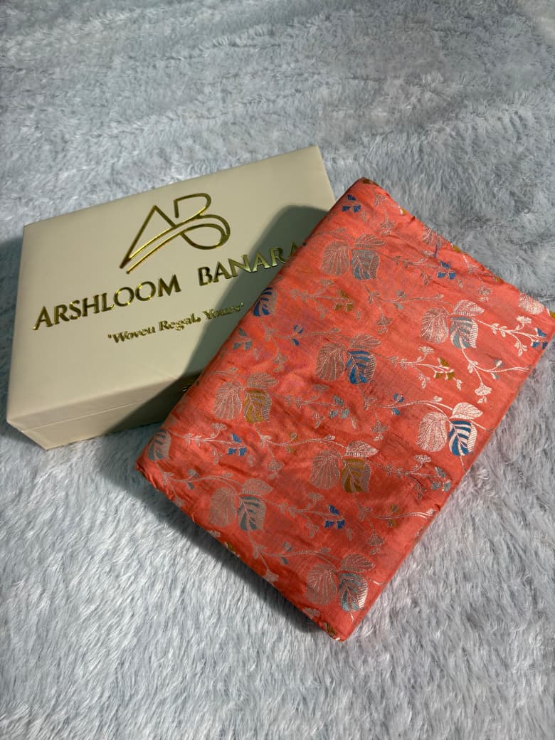 Subtle Peach Handwoven Pure Katan Meenakari Banarasi Saree