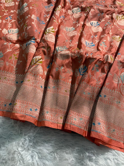 Subtle Peach Handwoven Pure Katan Meenakari Banarasi Saree