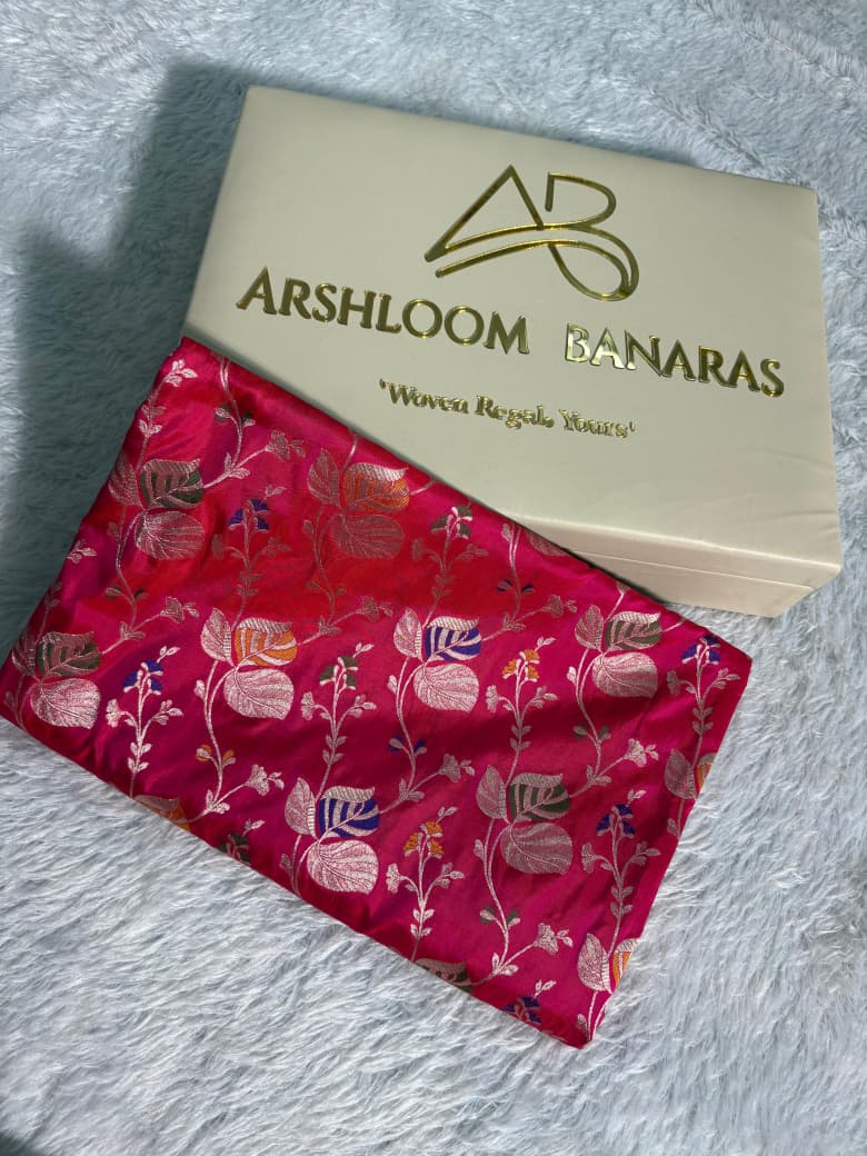 Rani Handwoven Pure Katan Meenakari Banarasi Saree