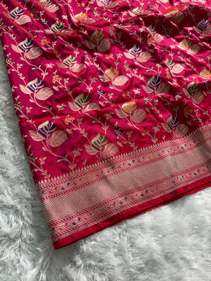 Rani Handwoven Pure Katan Meenakari Banarasi Saree
