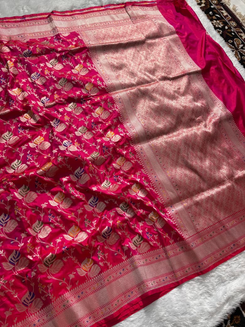Rani Handwoven Pure Katan Meenakari Banarasi Saree
