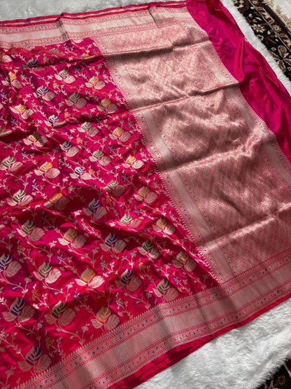 Rani Handwoven Pure Katan Meenakari Banarasi Saree