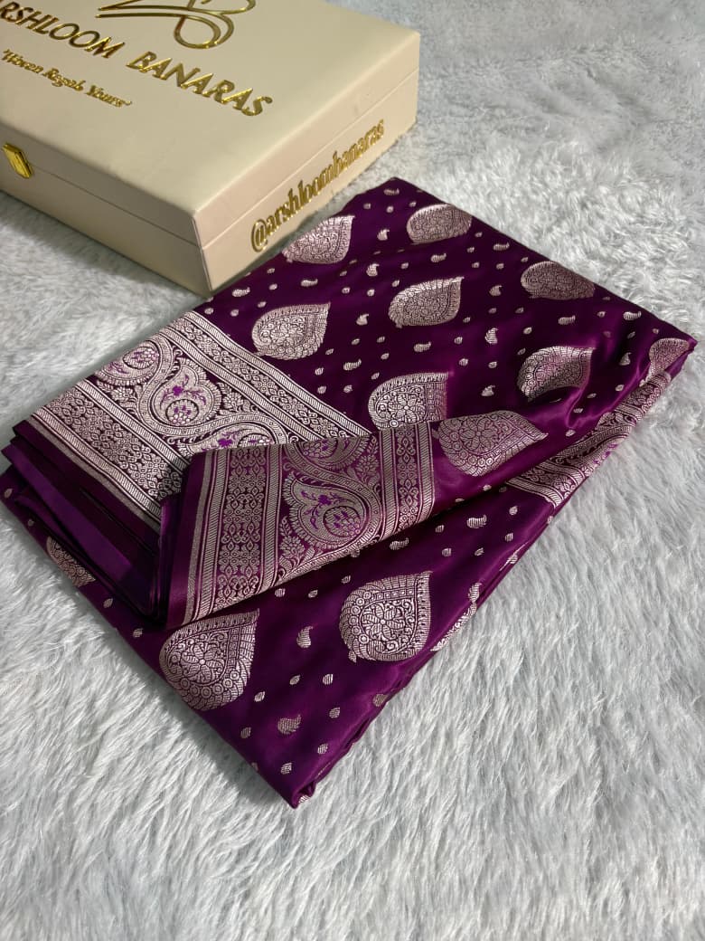Mashru Silk Saree in paisley motifs in wine shades