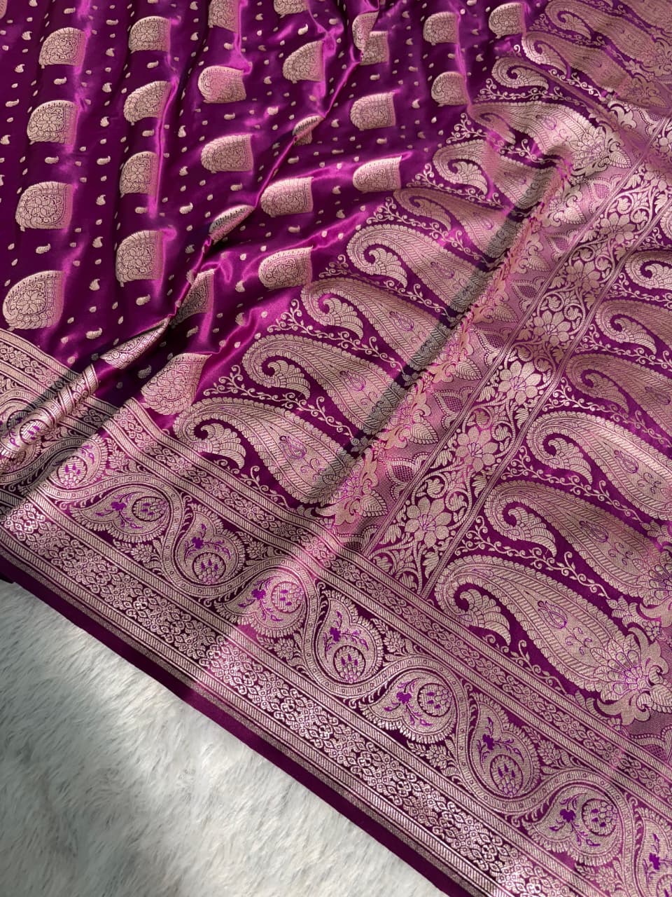 Mashru Silk Saree in paisley motifs in wine shades