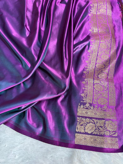 Satin Silk Floral Booti in Royal Purple Shades