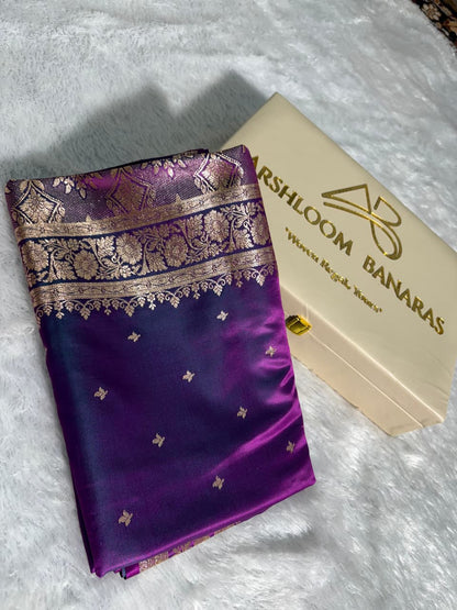 Satin Silk Floral Booti in Royal Purple Shades