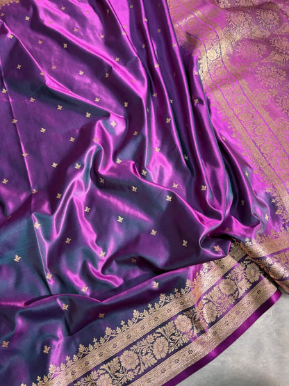 Satin Silk Floral Booti in Royal Purple Shades