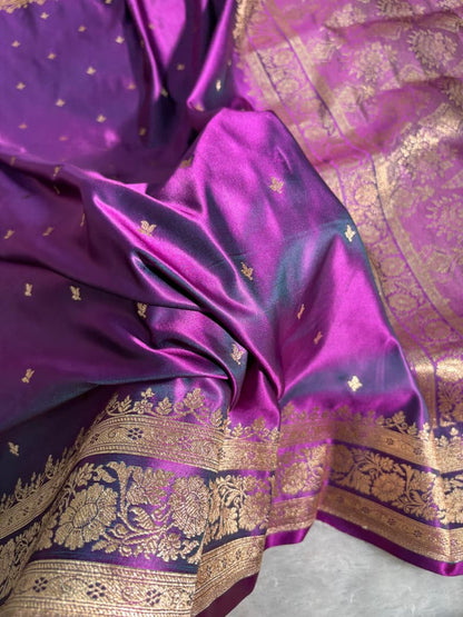 Satin Silk Floral Booti in Royal Purple Shades