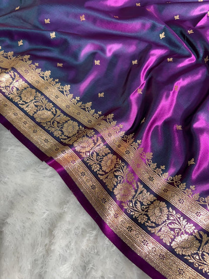 Satin Silk Floral Booti in Royal Purple Shades