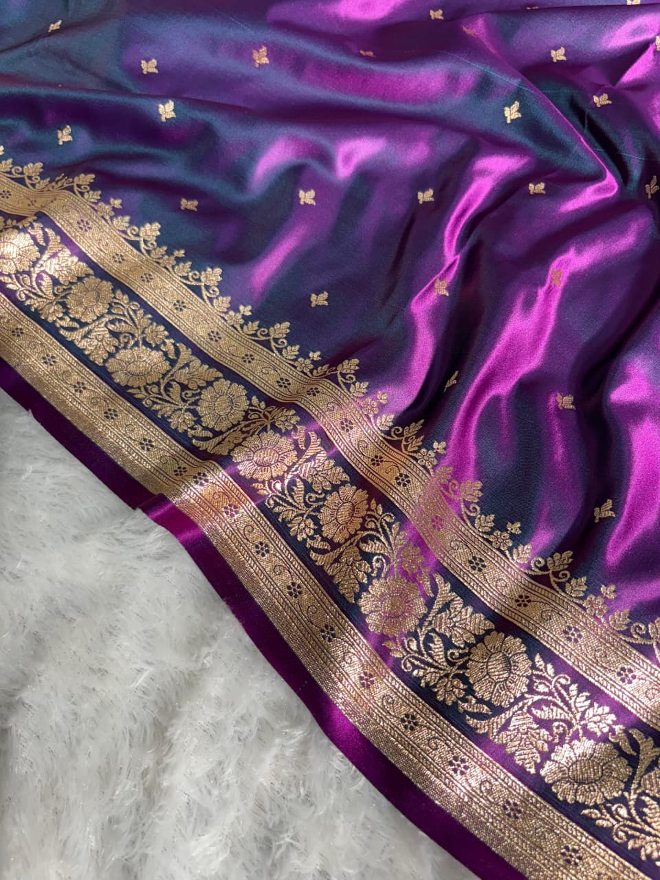 Satin Silk Floral Booti in Royal Purple Shades