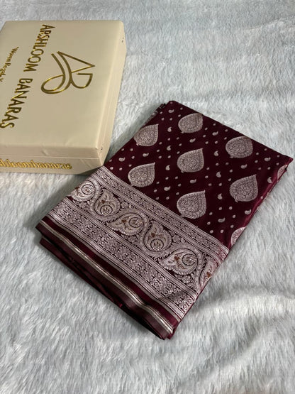 Deep Maroon Shade Paisley Motif Mashru Silk Saree