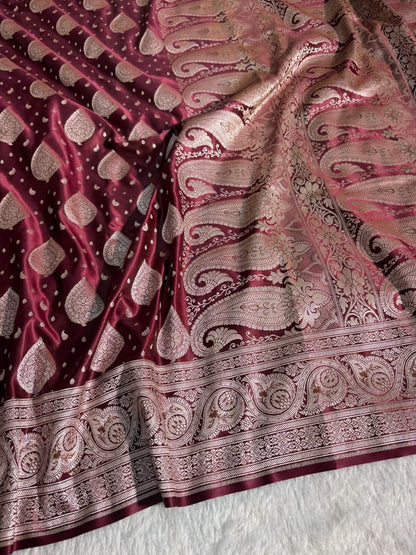 Deep Maroon Shade Paisley Motif Mashru Silk Saree