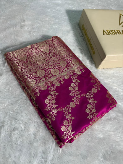 Rani Floral Cross Jaal Satin Silk Saree