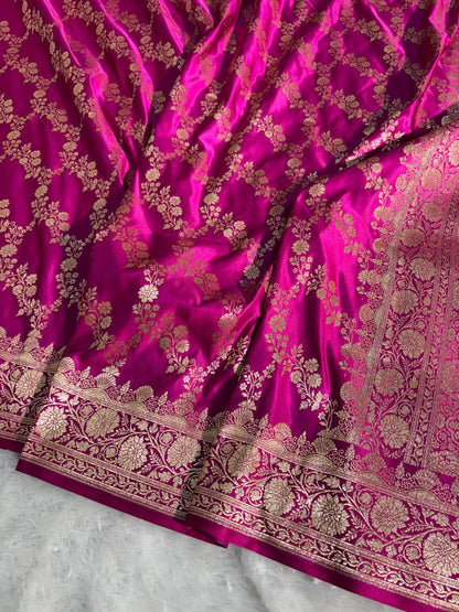 Rani Floral Cross Jaal Satin Silk Saree