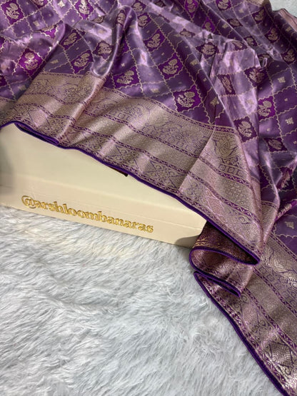 Deep Purple Checkered Floral Pattern Mashru Silk Saree