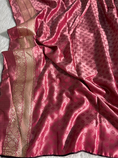 Mauve Pink Checkered Floral Mashru Silk Saree