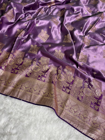 Deep Purple Floral & Booti Pattern Mashru Silk Saree