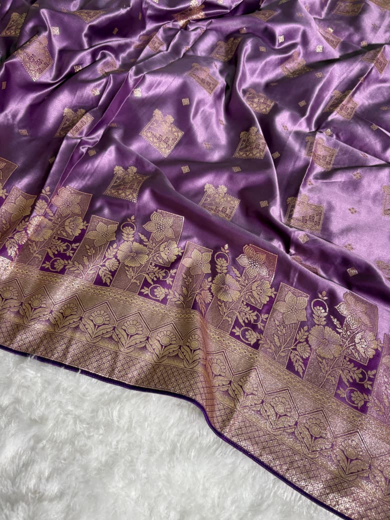 Deep Purple Floral & Booti Pattern Mashru Silk Saree