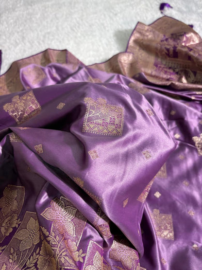 Deep Purple Floral & Booti Pattern Mashru Silk Saree