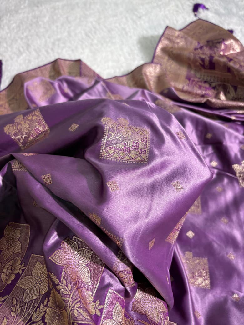 Deep Purple Floral & Booti Pattern Mashru Silk Saree