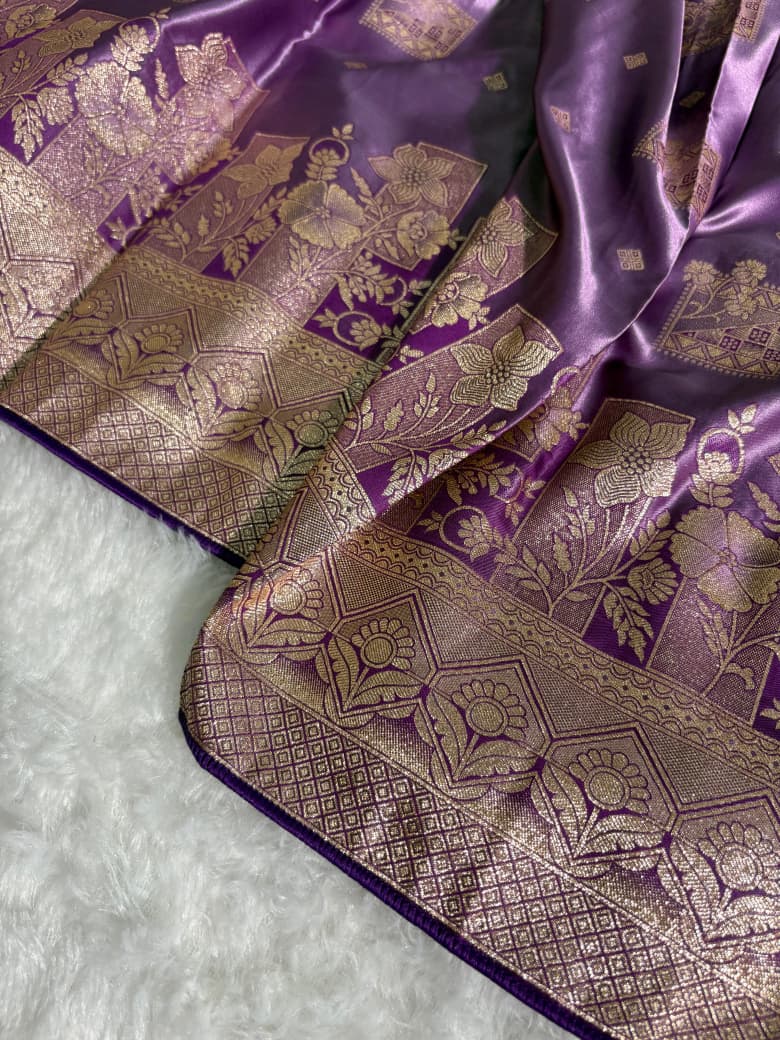 Deep Purple Floral & Booti Pattern Mashru Silk Saree