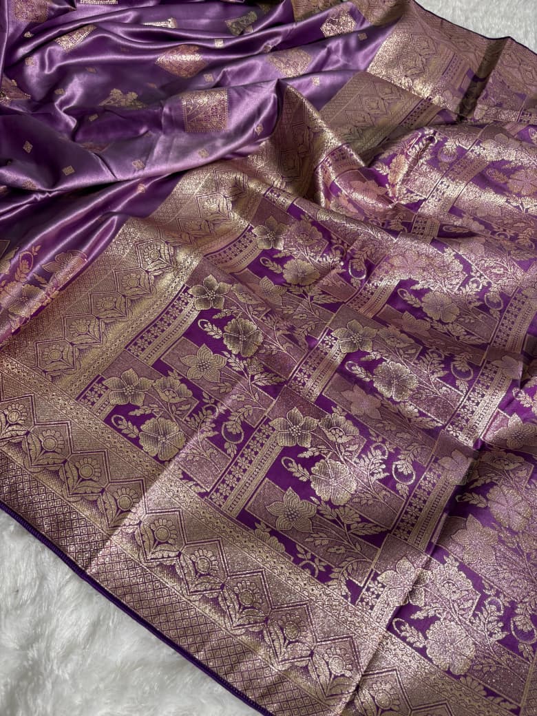 Deep Purple Floral & Booti Pattern Mashru Silk Saree