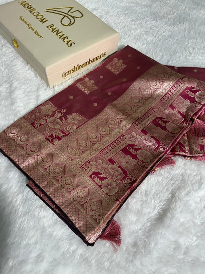 Dusty Rose Pink Floral & Booti Pattern Mashru Silk Saree