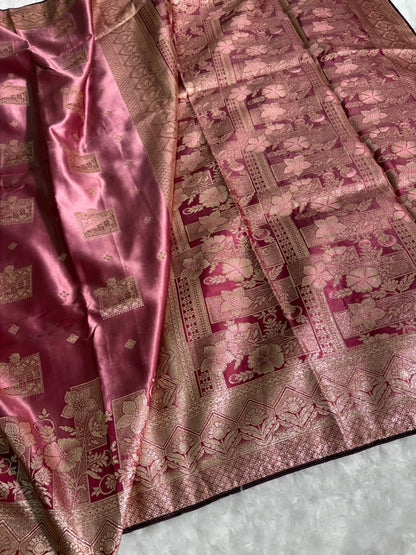 Dusty Rose Pink Floral & Booti Pattern Mashru Silk Saree