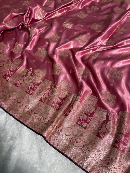 Dusty Rose Pink Floral & Booti Pattern Mashru Silk Saree