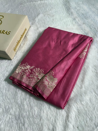 Bright Pink Plain Mashru Silk Saree