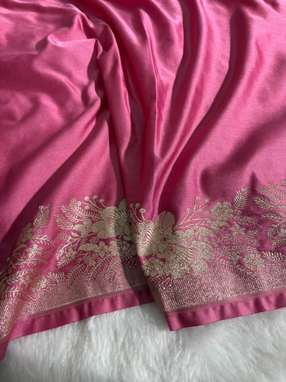 Bright Pink Plain Mashru Silk Saree