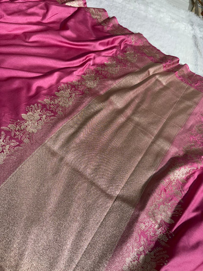 Bright Pink Plain Mashru Silk Saree