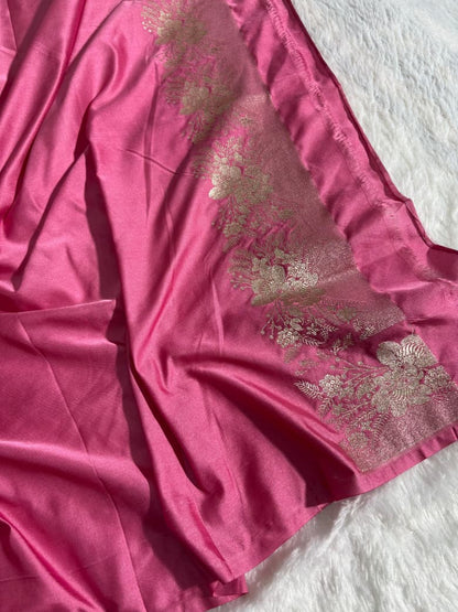 Bright Pink Plain Mashru Silk Saree