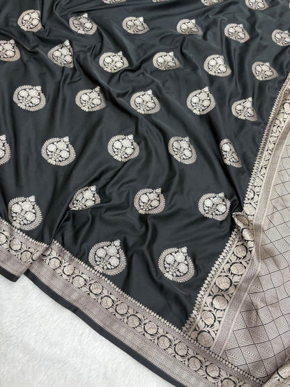 Black Banarasi Minakari Boota Mashru Silk Saree