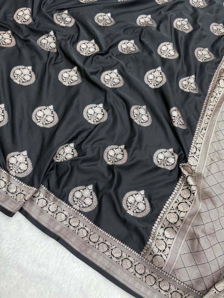 Black Banarasi Minakari Boota Mashru Silk Saree