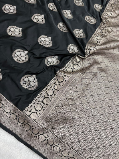 Black Banarasi Minakari Boota Mashru Silk Saree