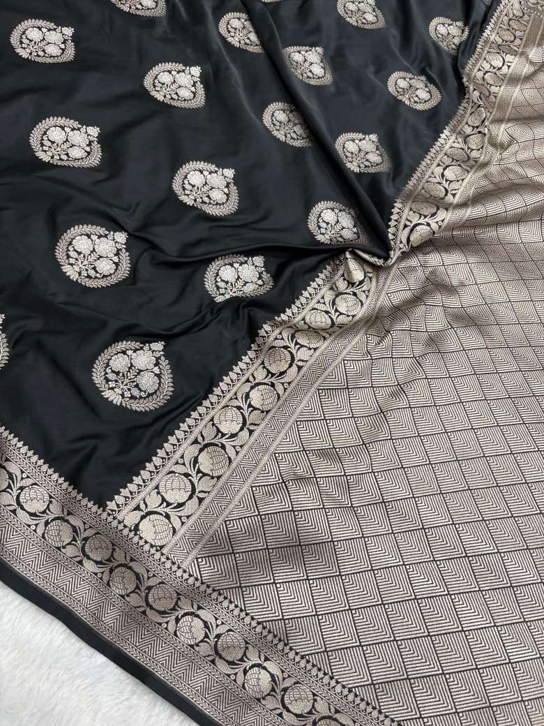 Black Banarasi Minakari Boota Mashru Silk Saree