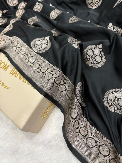 Black Banarasi Minakari Boota Mashru Silk Saree