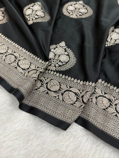 Black Banarasi Minakari Boota Mashru Silk Saree