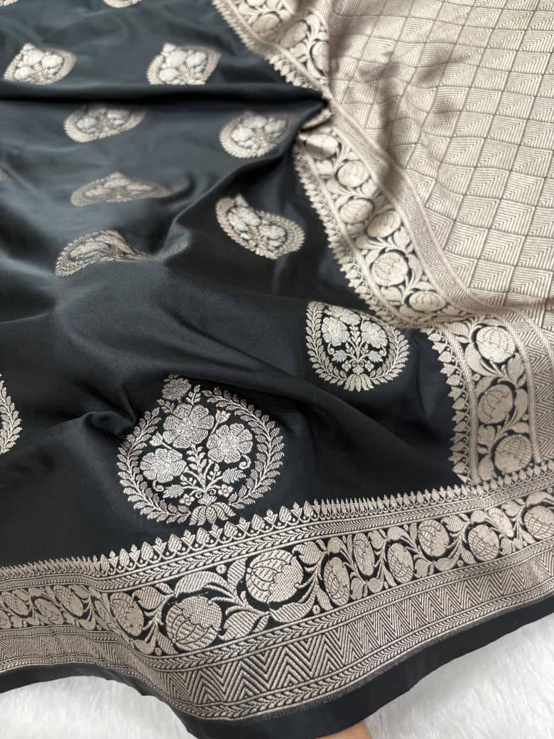 Black Banarasi Minakari Boota Mashru Silk Saree