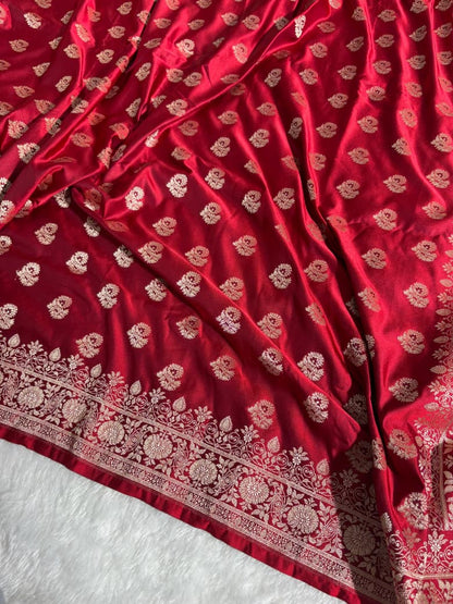 Red Banarasi Minakari Floral Boota Mashru Silk Saree
