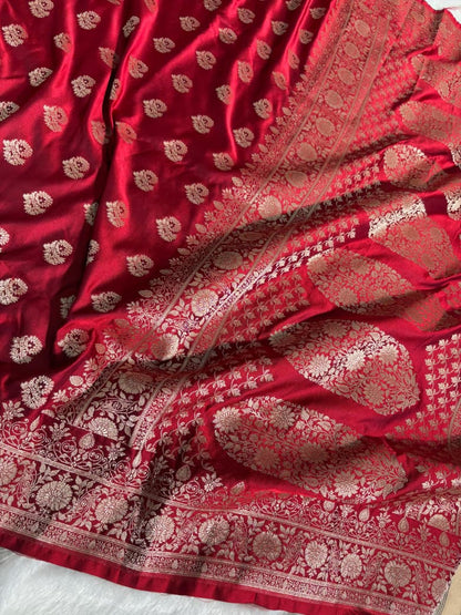 Red Banarasi Minakari Floral Boota Mashru Silk Saree